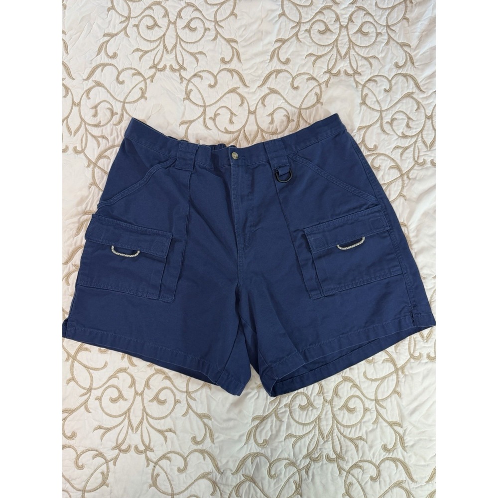 Columbia PFG Mens XL Blue Cargo Fishing Shorts 100% Cotton Elastic Waist